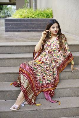 Marron colour pure gaji silk kaftan  3