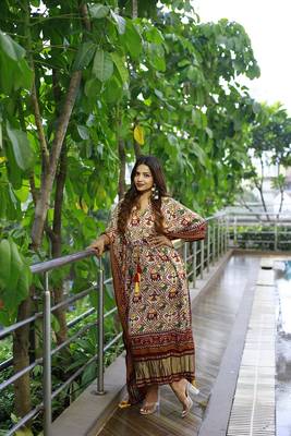 Marron colour pure gaji silk kaftan  4