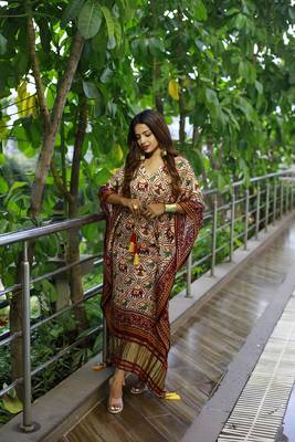 Marron colour pure gaji silk kaftan  5
