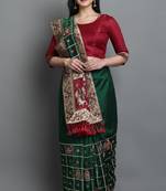 Green embroidered silk blend saree with blouse