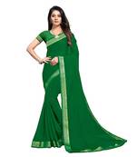 Green plain chiffon saree with blouse