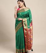 Riwazo Green Silk Woven Zari Work Traditional Tassle Saree