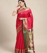 Riwazo Pink Silk Woven Zari Work Traditional Tassle Saree