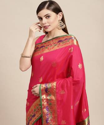 Riwazo Pink Silk Woven Zari Work Traditional Tassle Saree 3