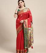 Riwazo Pink Silk Woven Zari Work Traditional Tassle Saree