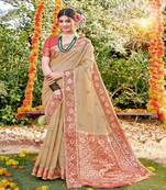Riwazo Cream Cotton Woven Work Traditional Saree