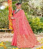 Riwazo Light Pink Cotton Woven Work Traditional Saree