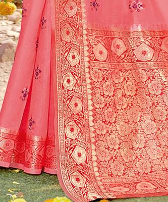 Riwazo Light Pink Cotton Woven Work Traditional Saree 3