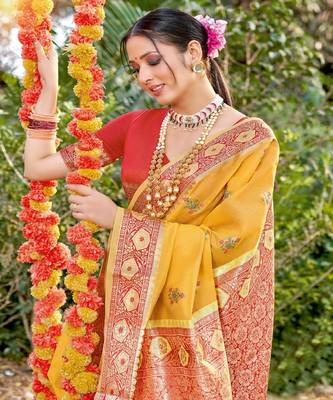 Riwazo Mustard Cotton Woven Work Traditional Saree 2
