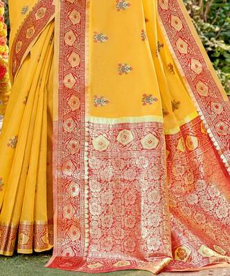 Riwazo Mustard Cotton Woven Work Traditional Saree 3