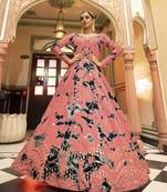 Provocative Peach Shibori Embroidered Cotton Anarkali Long Gown Semi Stitched