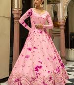 Eye Catching Pink Shibori Embroidered Cotton Anarkali Long Gown Semi Stitched