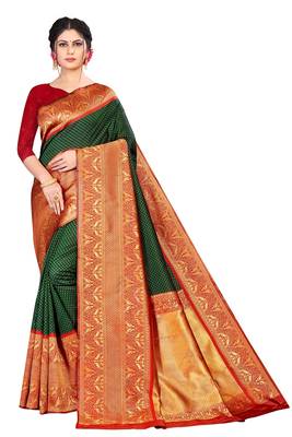 Green woven faux kanjivaram silk saree with blouse 1