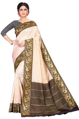 Off white woven faux kanjivaram silk saree with blouse 1