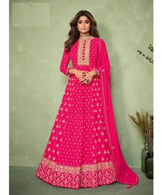 Pink embroidery georget semi stitch anarkali gowns 1