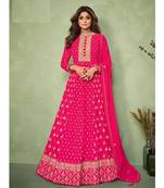 Pink embroidery georget semi stitch anarkali gowns