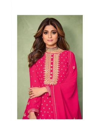 Pink embroidery georget semi stitch anarkali gowns 2