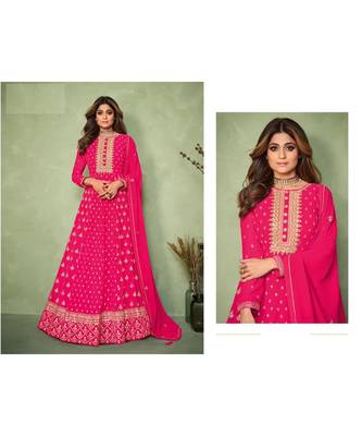 Pink embroidery georget semi stitch anarkali gowns 3