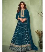 Peacock Blue embroidery georget semi stitch anarkali gowns
