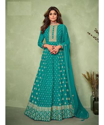 Light Blue embroidery georget semi stitch anarkali gowns 1