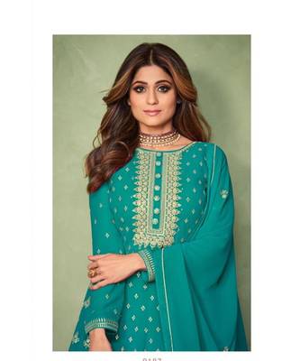 Light Blue embroidery georget semi stitch anarkali gowns 2