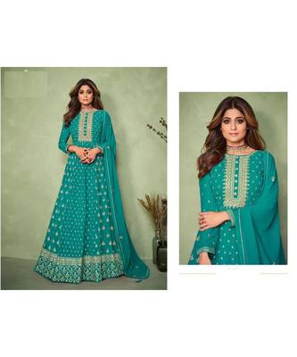 Light Blue embroidery georget semi stitch anarkali gowns 3