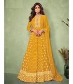 Yellow embroidery georget semi stitch anarkali gowns