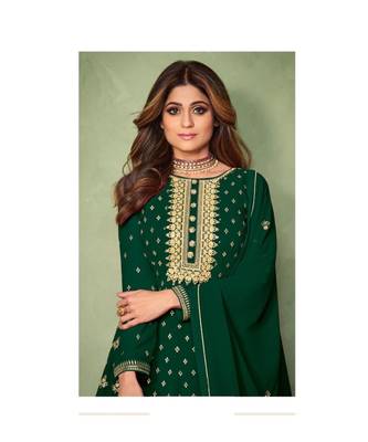 bottle green embroidery georget semi stitch anarkali gowns 2