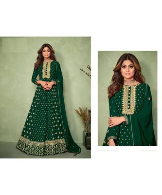 bottle green embroidery georget semi stitch anarkali gowns 3