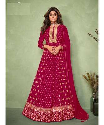 dark pink embroidery georget semi stitch anarkali gowns 1