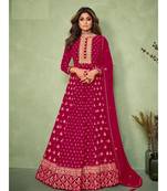 dark pink embroidery georget semi stitch anarkali gowns