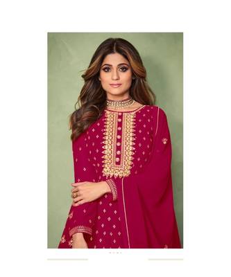 dark pink embroidery georget semi stitch anarkali gowns 2