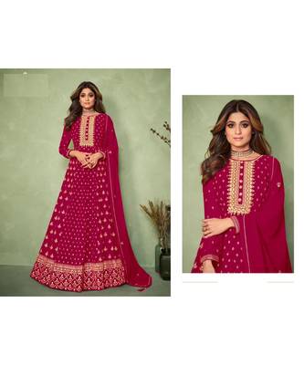 dark pink embroidery georget semi stitch anarkali gowns 3