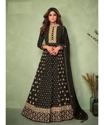 black embroidery georget semi stitch anarkali gowns 1