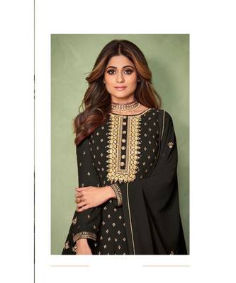 black embroidery georget semi stitch anarkali gowns 2