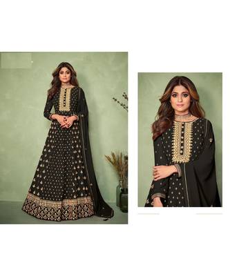 black embroidery georget semi stitch anarkali gowns 3