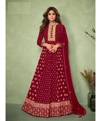 maroon embroidery georget semi stitch anarkali gowns 1