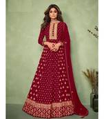 maroon embroidery georget semi stitch anarkali gowns