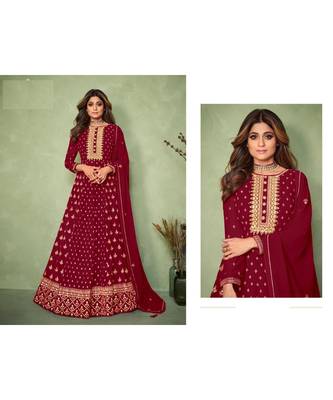 maroon embroidery georget semi stitch anarkali gowns 3