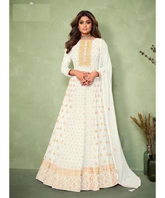 white embroidery georget semi stitch anarkali gowns 1