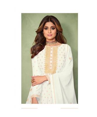 white embroidery georget semi stitch anarkali gowns 2