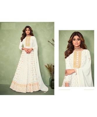 white embroidery georget semi stitch anarkali gowns 3