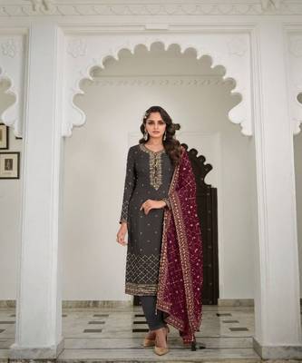 Grey embroidery georgette semi stitch churidar suits churidar salwar suits 1