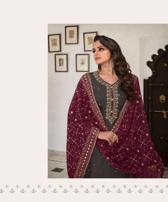 Grey embroidery georgette semi stitch churidar suits churidar salwar suits 3
