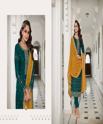 Blue embroidery georgette semi stitch churidar suits churidar salwar suits 3