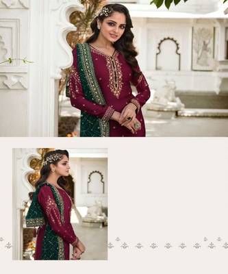 Magenta embroidery georgette semi stitch churidar suits churidar salwar suits 2