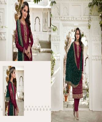 Magenta embroidery georgette semi stitch churidar suits churidar salwar suits 3