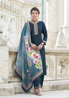 Dark-teal embroidered rayon salwar 1