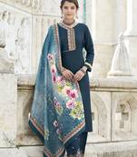 Dark-teal embroidered rayon salwar