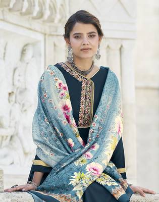 Dark-teal embroidered rayon salwar 2
